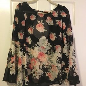 Floral bell sleeve top